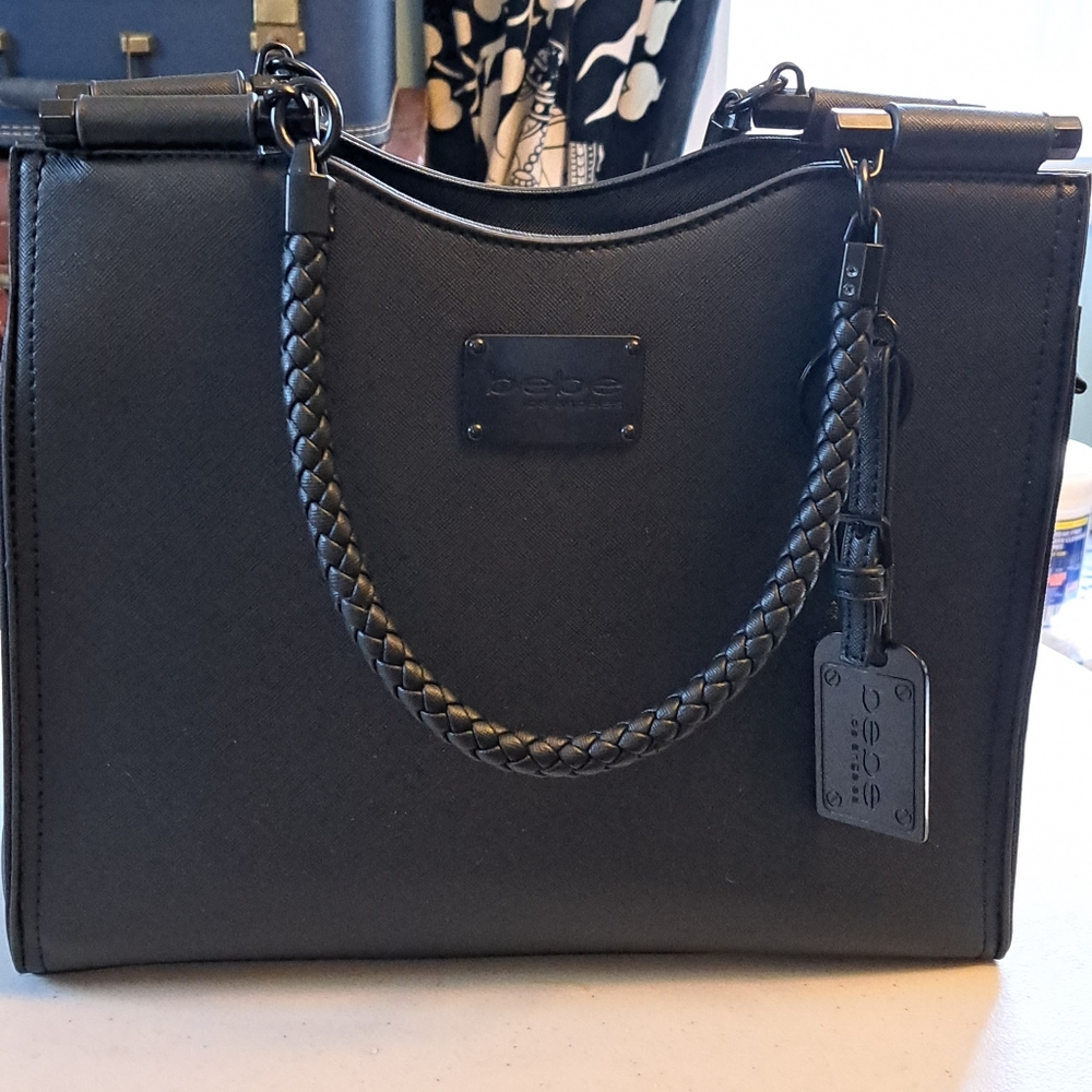 Bebe black top handle/satchel with charm chic stylish classic year round charm